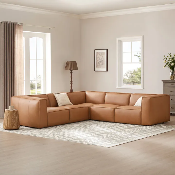 Угловой диван Jaye 282×300 см модульный из натуральной кожи 5 предметов 2