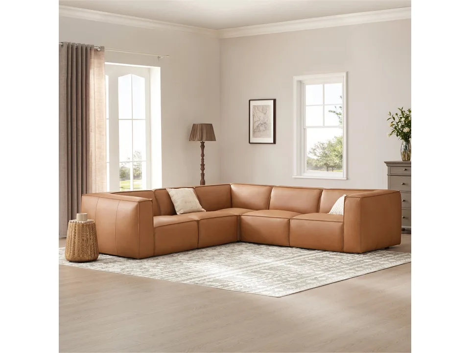 Угловой диван Jaye 282×300 см модульный из натуральной кожи 5 предметов 2